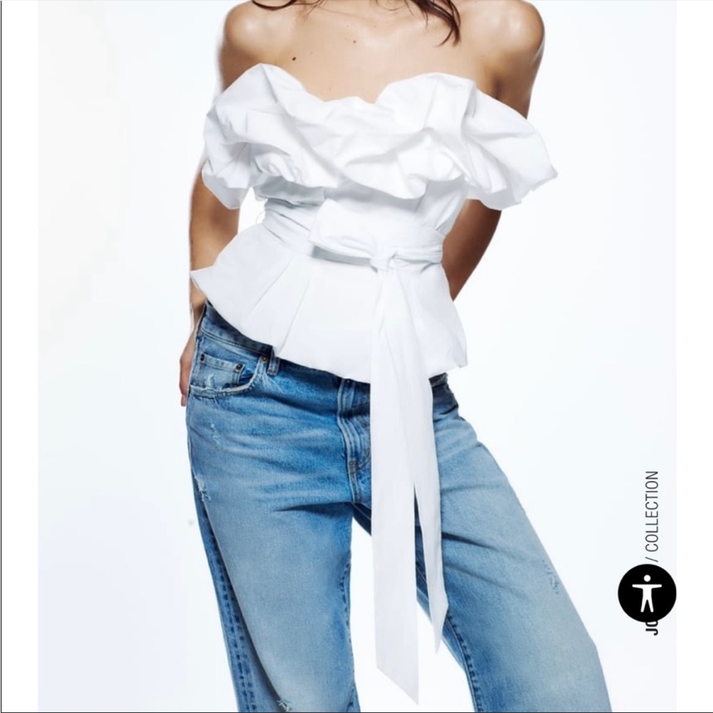 Discontinued Zara Voluminous Puff Poplin Strapless Top White Size Medium NWT